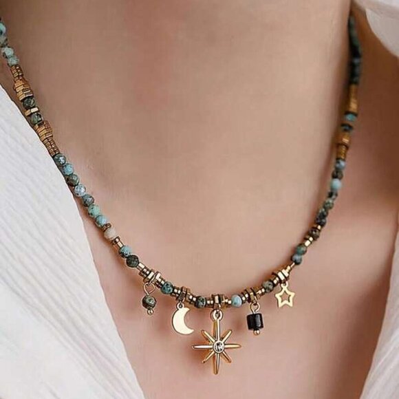 Celestial Charm Beaded Necklace – Moon, Star & Sunburst - Picture 2 of 3